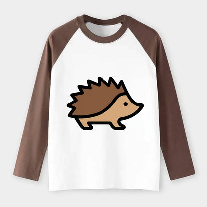 Hedgehog - Brown spiky back flat side profile - Raglan Long Sleeve T-Shirt - Coffee