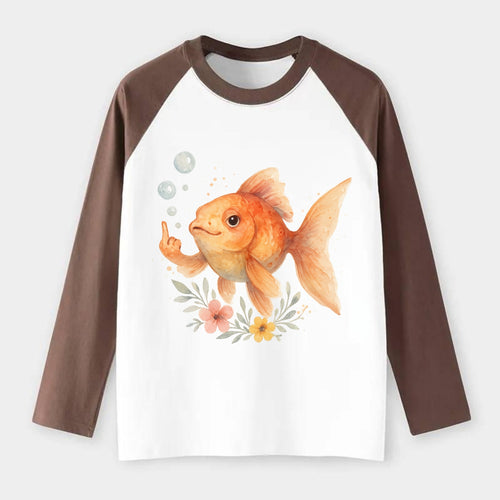 chubby goldfish blowing bubbles, one fin extended like middle finger - Raglan Long Sleeve T-Shirt
