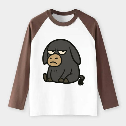 The Donky Judging Silently - Raglan Long Sleeve T-Shirt - Coffee