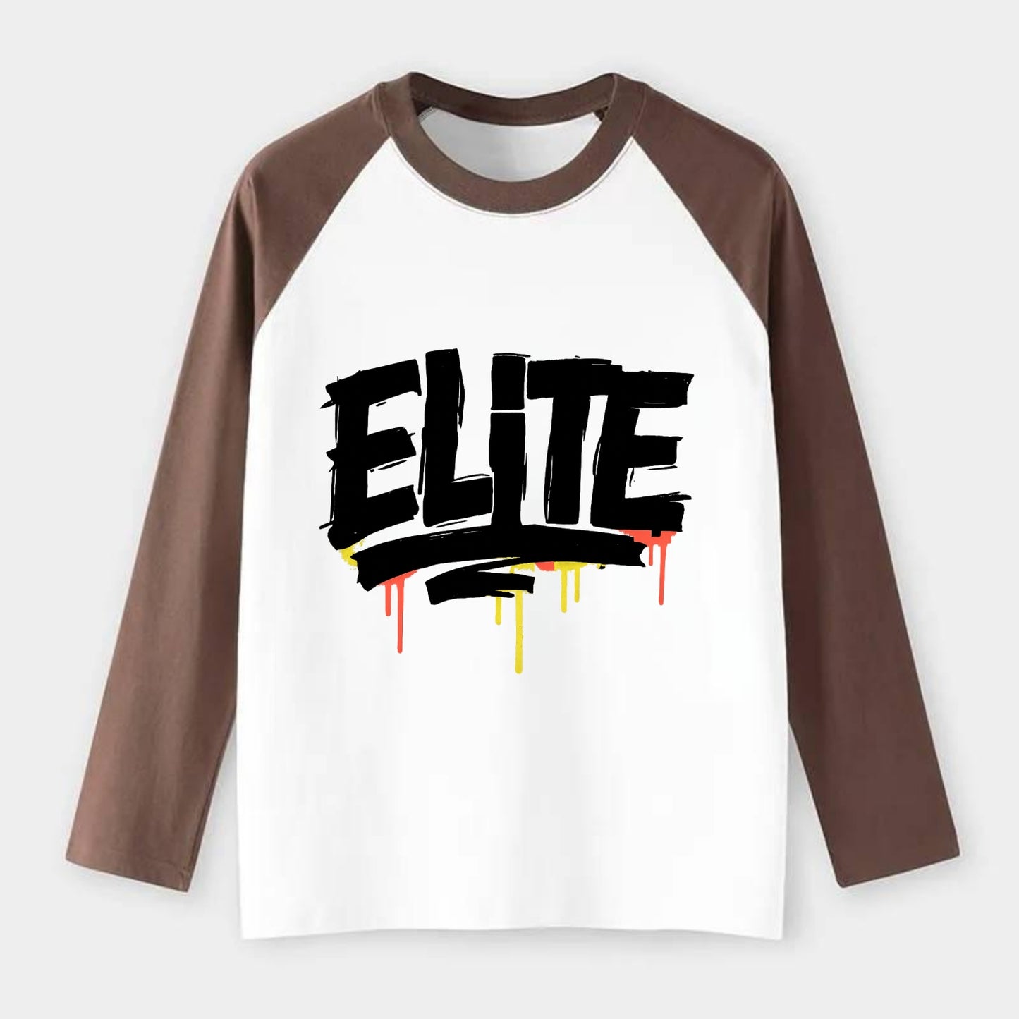 Bold typography design - "ELITE" - top tier, highest level - Raglan Long Sleeve T-Shirt - Coffee