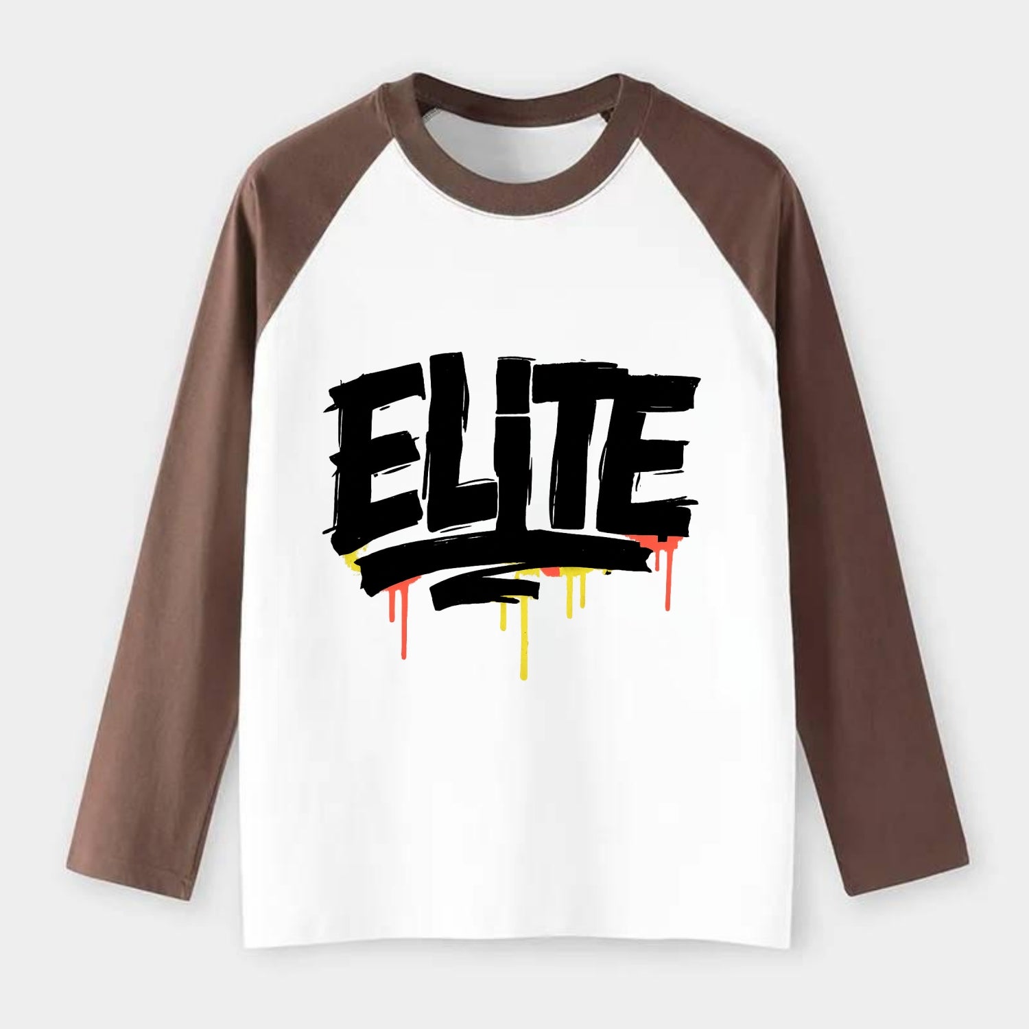 Bold typography design - "ELITE" - top tier, highest level - Raglan Long Sleeve T-Shirt - Coffee