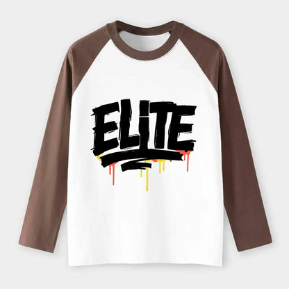 Bold typography design - "ELITE" - top tier, highest level - Raglan Long Sleeve T-Shirt - Coffee