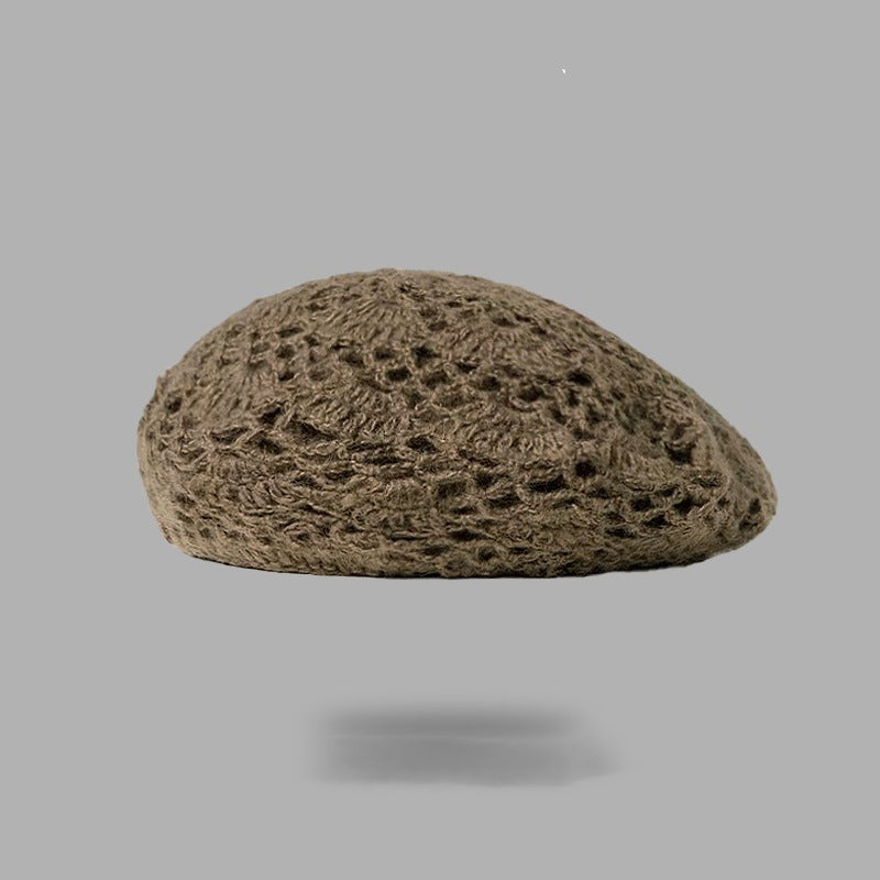 Double-Layer Crochet Lace Beret - Breathable Summer Knit Hat