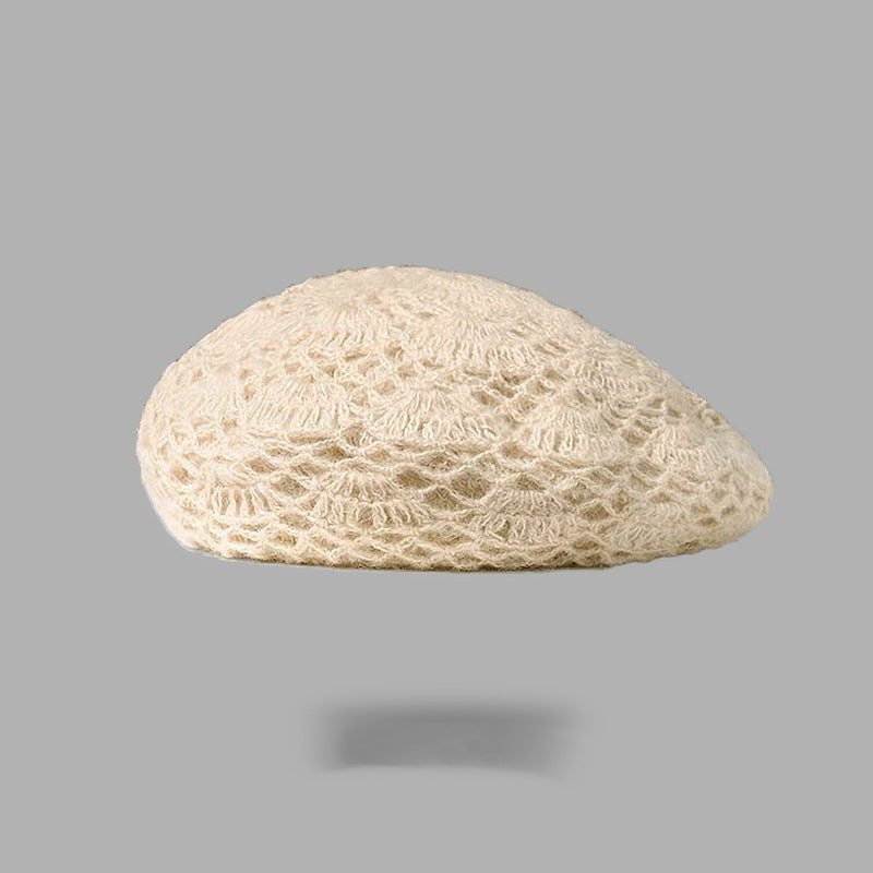 Double-Layer Crochet Lace Beret - Breathable Summer Knit Hat