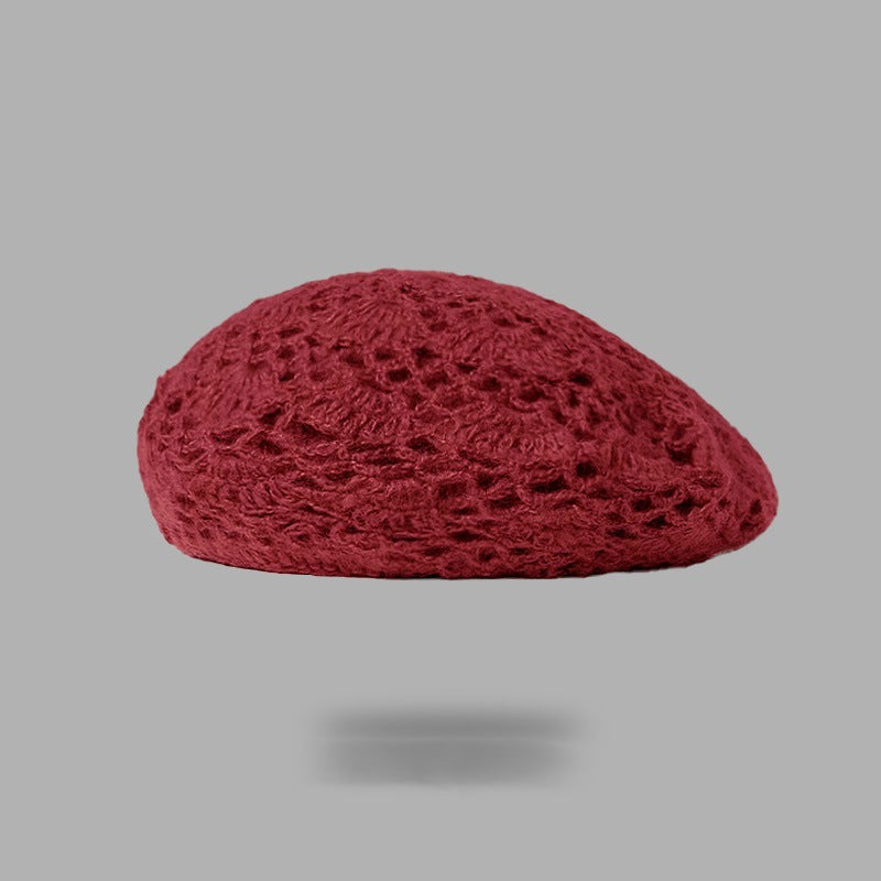 Double-Layer Crochet Lace Beret - Breathable Summer Knit Hat