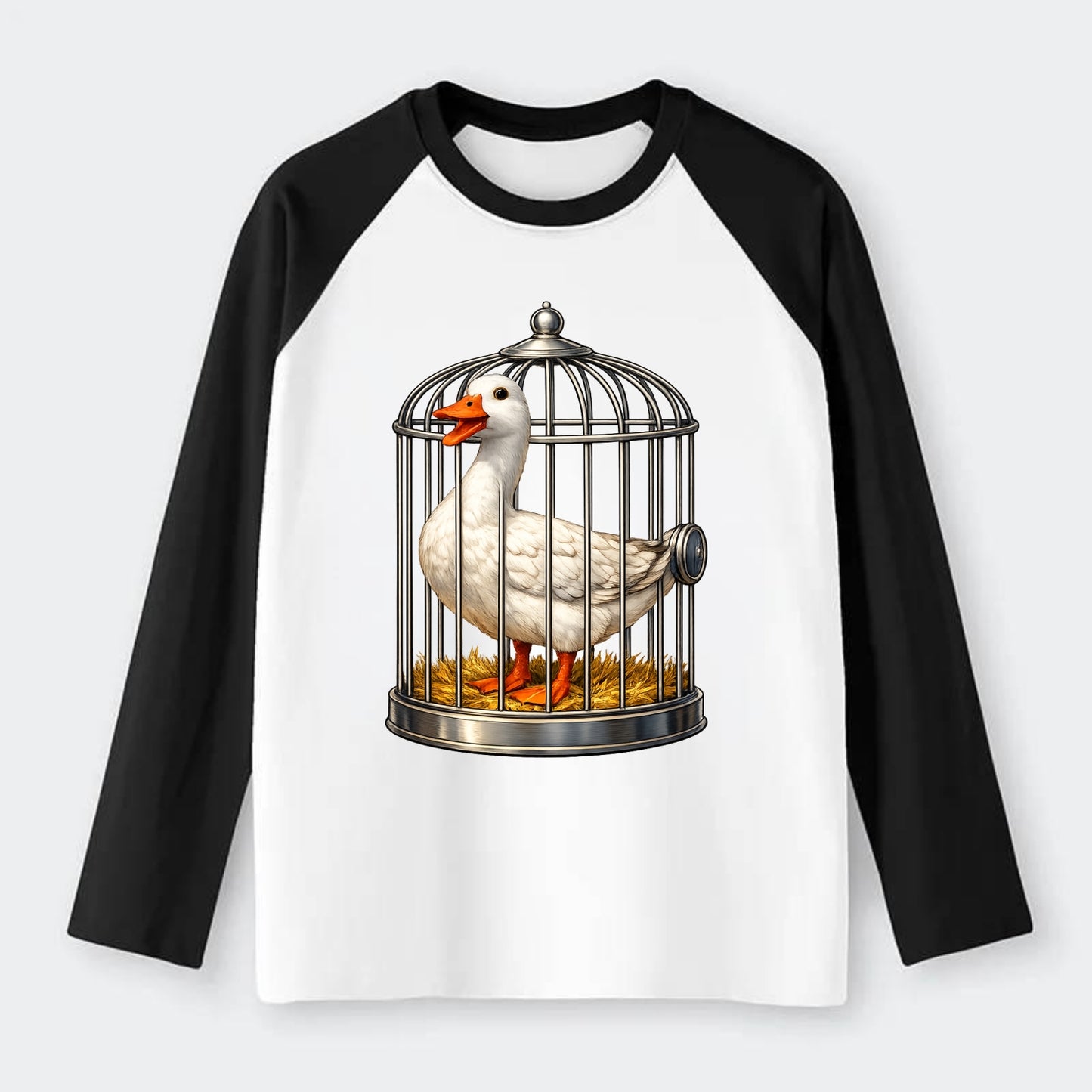 Duck In Cage - Raglan Long Sleeve T-Shirt