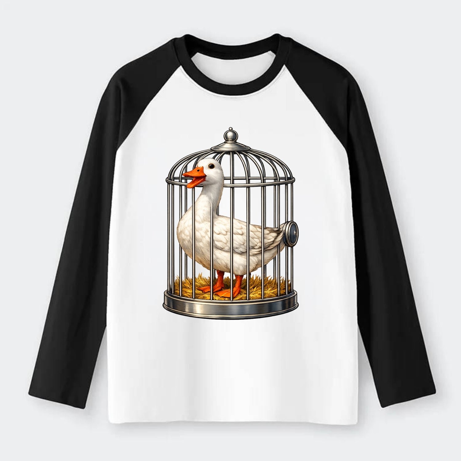 Duck In Cage - Raglan Long Sleeve T-Shirt