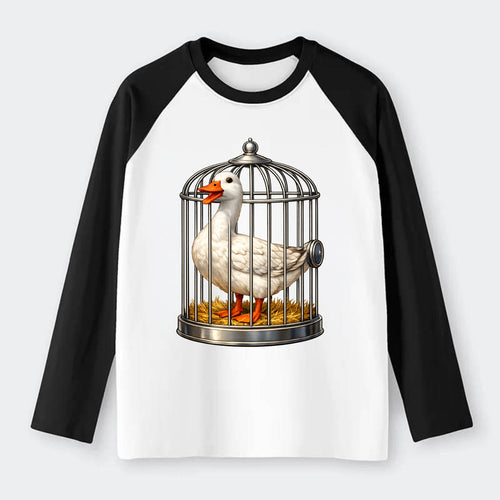 Duck In Cage - Raglan Long Sleeve T-Shirt