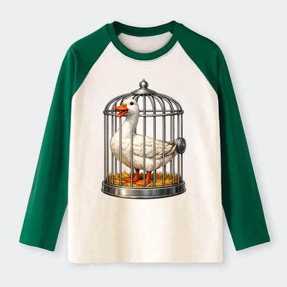 Duck In Cage - Raglan Long Sleeve T-Shirt