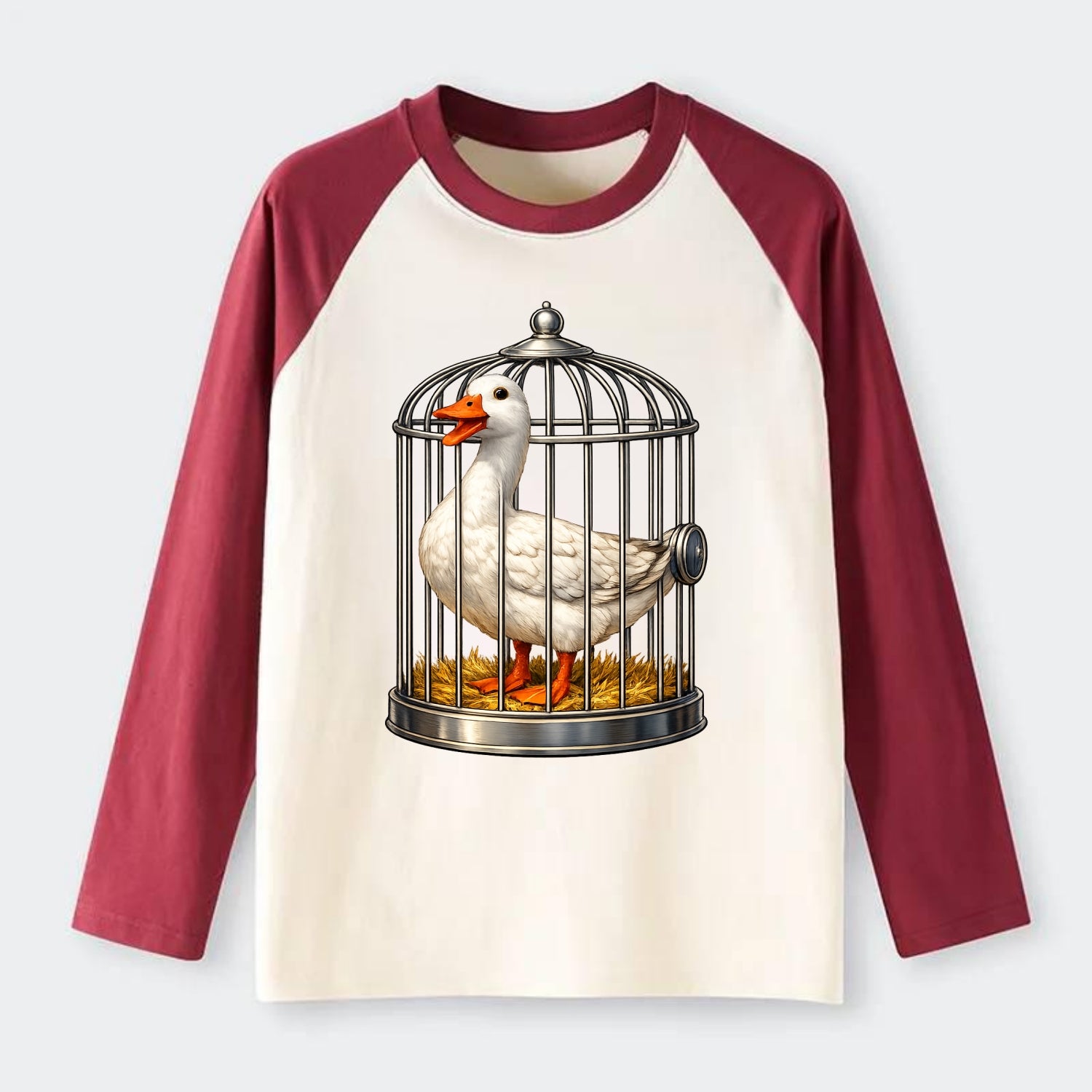 Duck In Cage - Raglan Long Sleeve T-Shirt