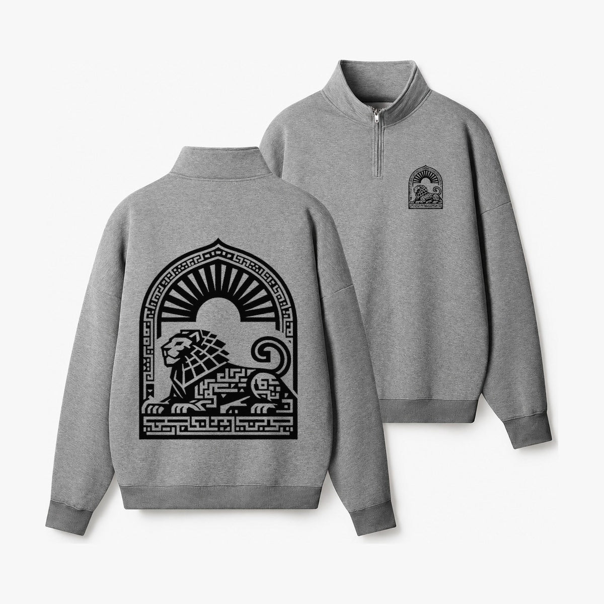 Persian Lion Arch Half-Zip Fleece Sweatshirt – Dark Gray