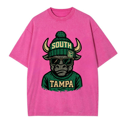 Tampa Bull wearing South Florida beanie with USF patch - Vintage T-shirt - Dusty Rose(Rose)