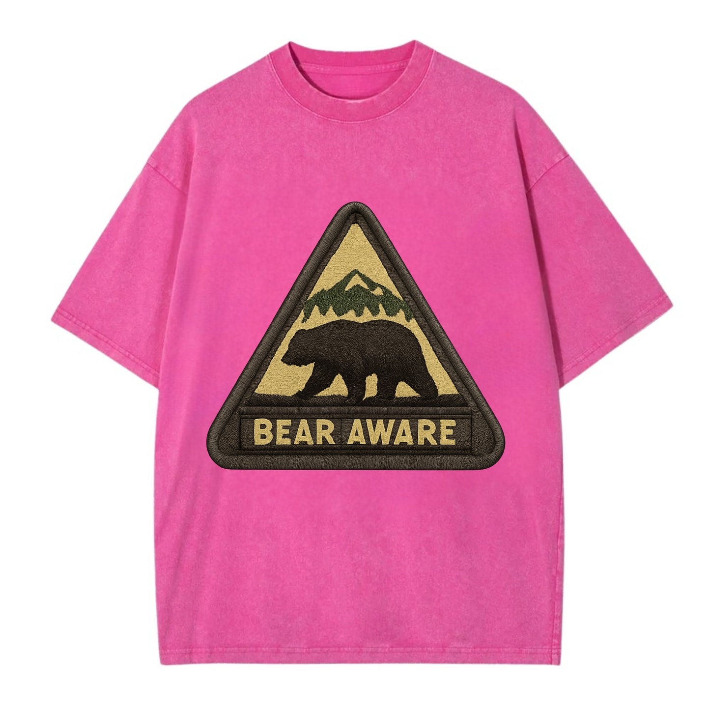 BEAR AWARE - bear silhouette warning in brown and yellow , wilderness safety - Vintage T-shirt - Dusty Rose(Rose)