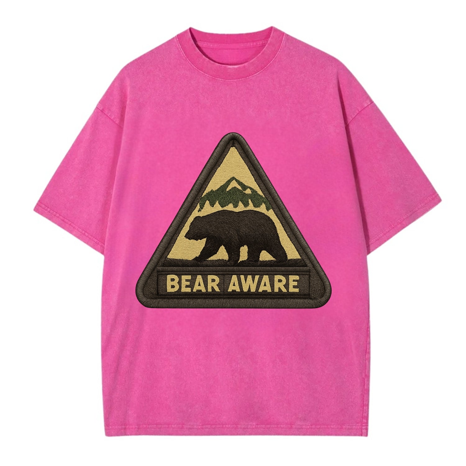 BEAR AWARE - bear silhouette warning in brown and yellow , wilderness safety - Vintage T-shirt - Dusty Rose(Rose)