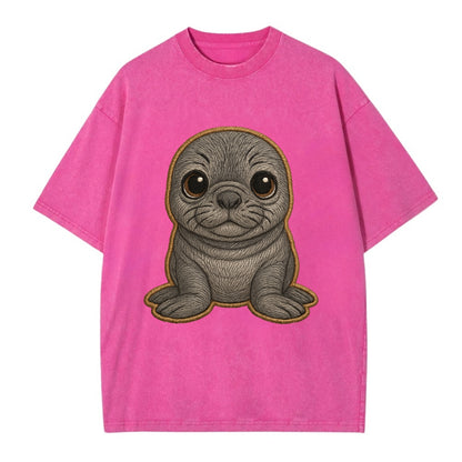 Baby Elephant Seal - gray wrinkly, tiny trunk nose, big dark eyes, front-facing, - Vintage T-shirt - Dusty Rose(Rose)