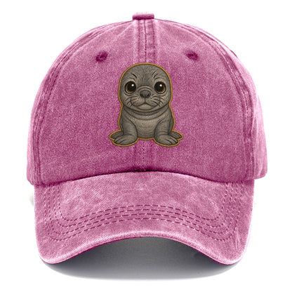 Baby Elephant Seal - gray wrinkly, tiny trunk nose, big dark eyes, front-facing, - Classic Cap - Dusty Rose(Rose)