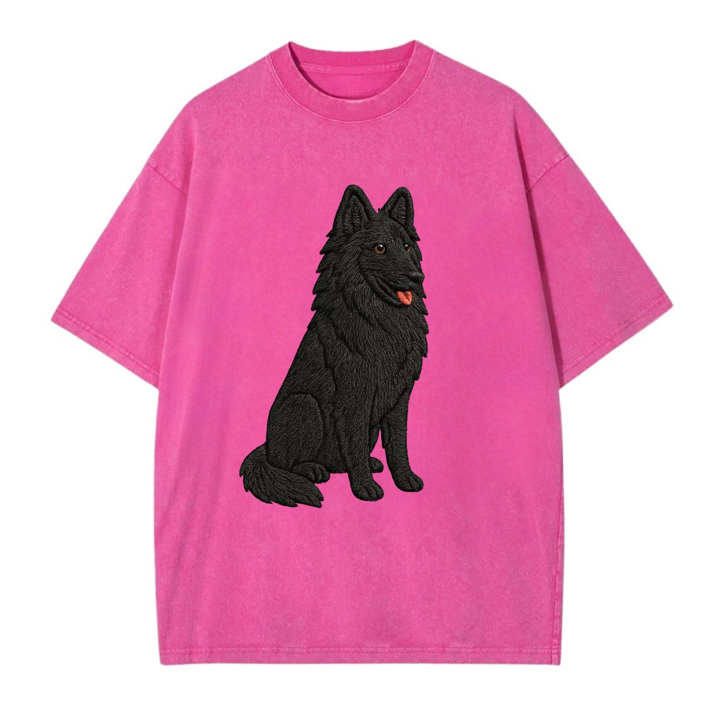 Belgian Sheepdog - Black long-haired embroidered pose - Vintage T-shirt - Dusty Rose(Rose)