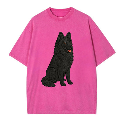 Belgian Sheepdog - Black long-haired embroidered pose - Vintage T-shirt - Dusty Rose(Rose)