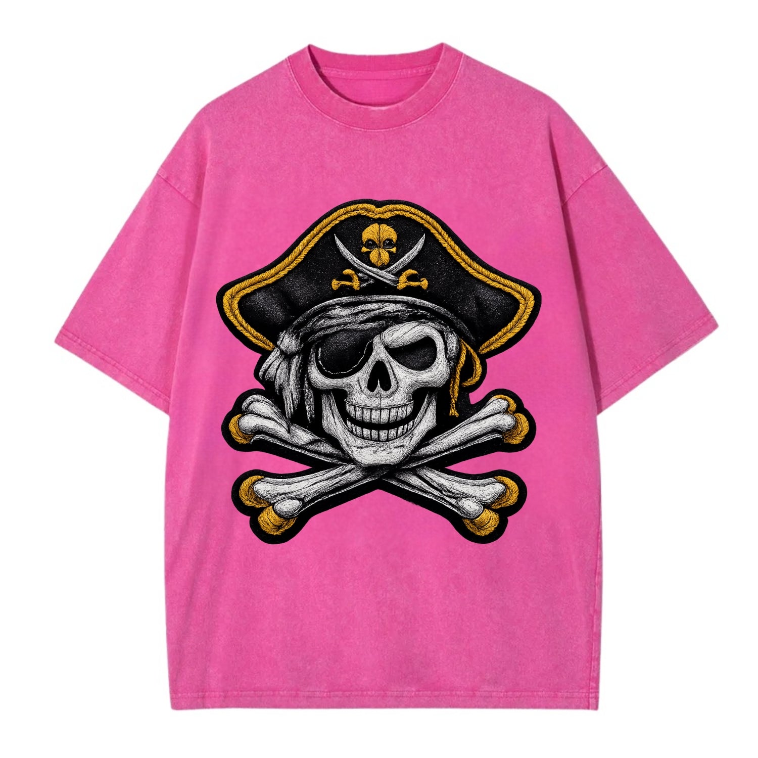 PIRATE SKULL - Jolly Roger skull in black and white , pirate - Vintage T-shirt - Dusty Rose(Rose)