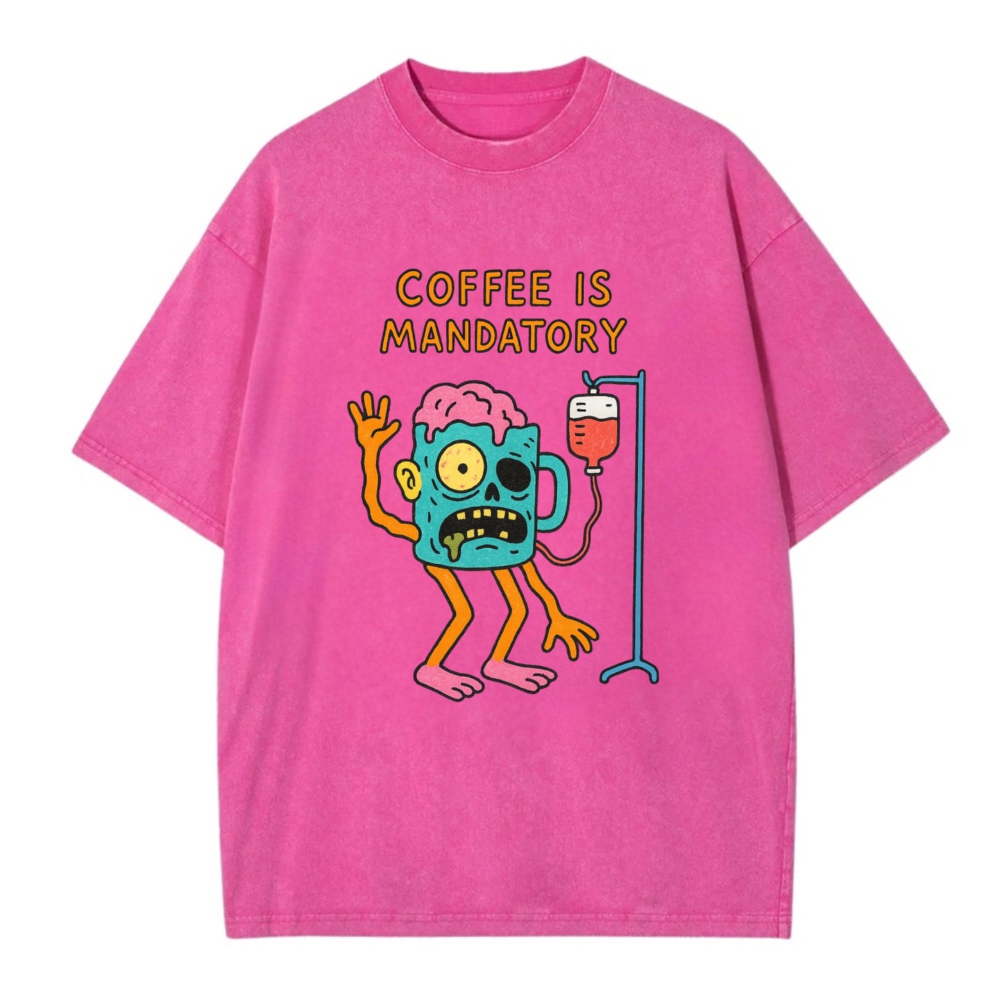 COFFEE IS MANDATORY | Zombie mug with IV drip - Vintage T-shirt - Dusty Rose(Rose)