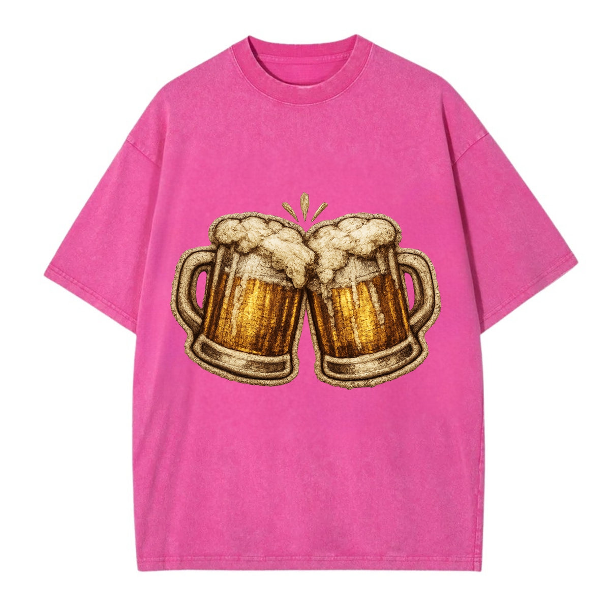 BEER MUG CHEERS - frosty beer stein in gold and amber , brewery - Vintage T-shirt - Dusty Rose(Rose)