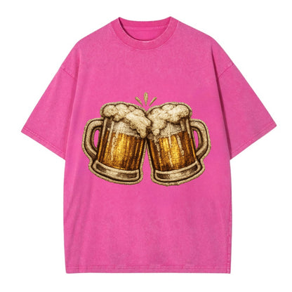 BEER MUG CHEERS - frosty beer stein in gold and amber , brewery - Vintage T-shirt - Dusty Rose(Rose)