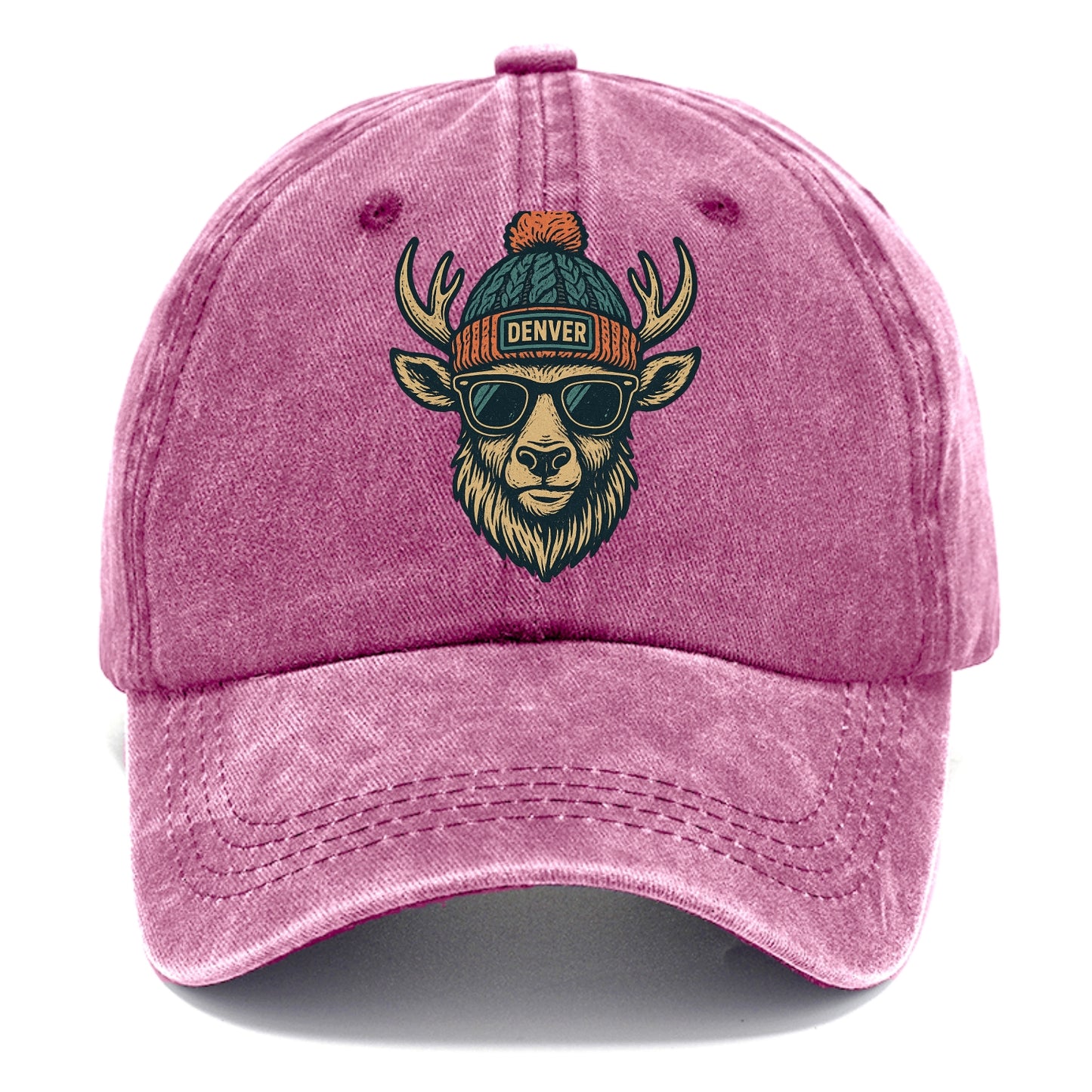 Denver Elk wearing Denver beanie with pom pom and wayfarer sunglasses - Classic Cap - Dusty Rose(Rose)