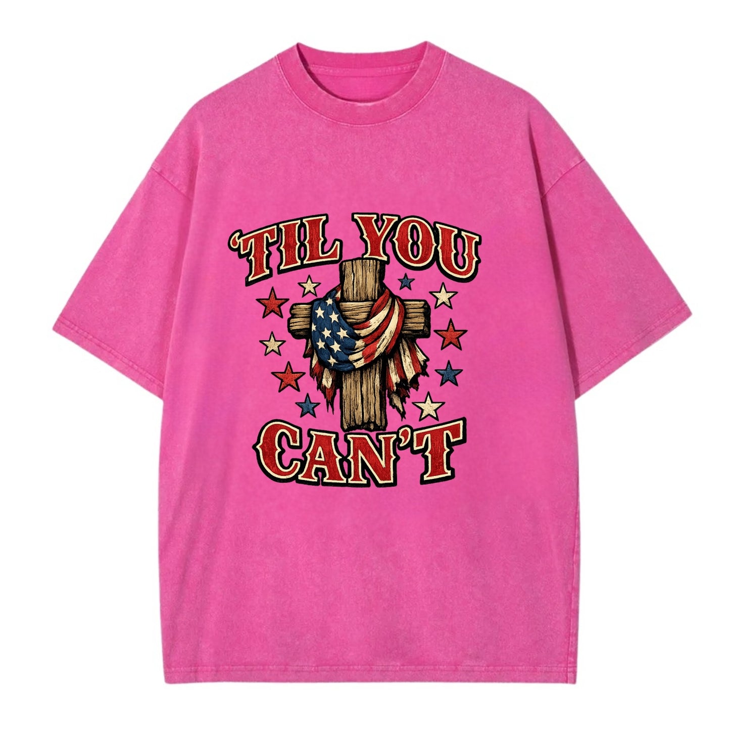 Til You Cant - Flag Cross - Vintage T-shirt - Dusty Rose(Rose)