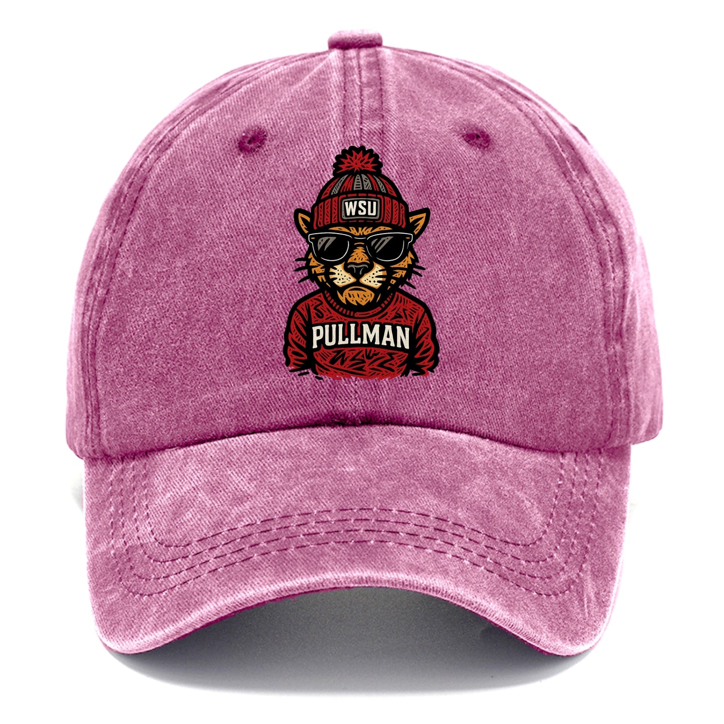 Pullman Cougar wearing Washington State beanie with WSU patch - Classic Cap - Dusty Rose(Rose)