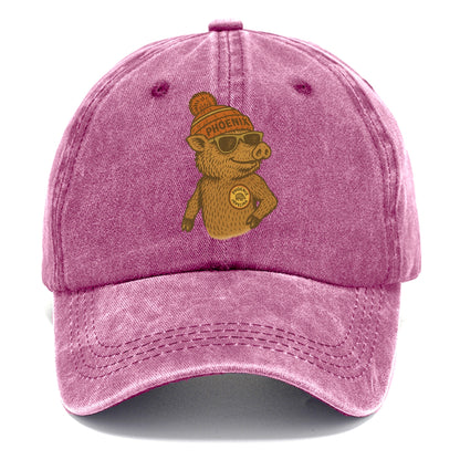 Phoenix Javelina wearing Phoenix beanie with pom pom and wayfarer sunglasses - Classic Cap - Dusty Rose(Rose)