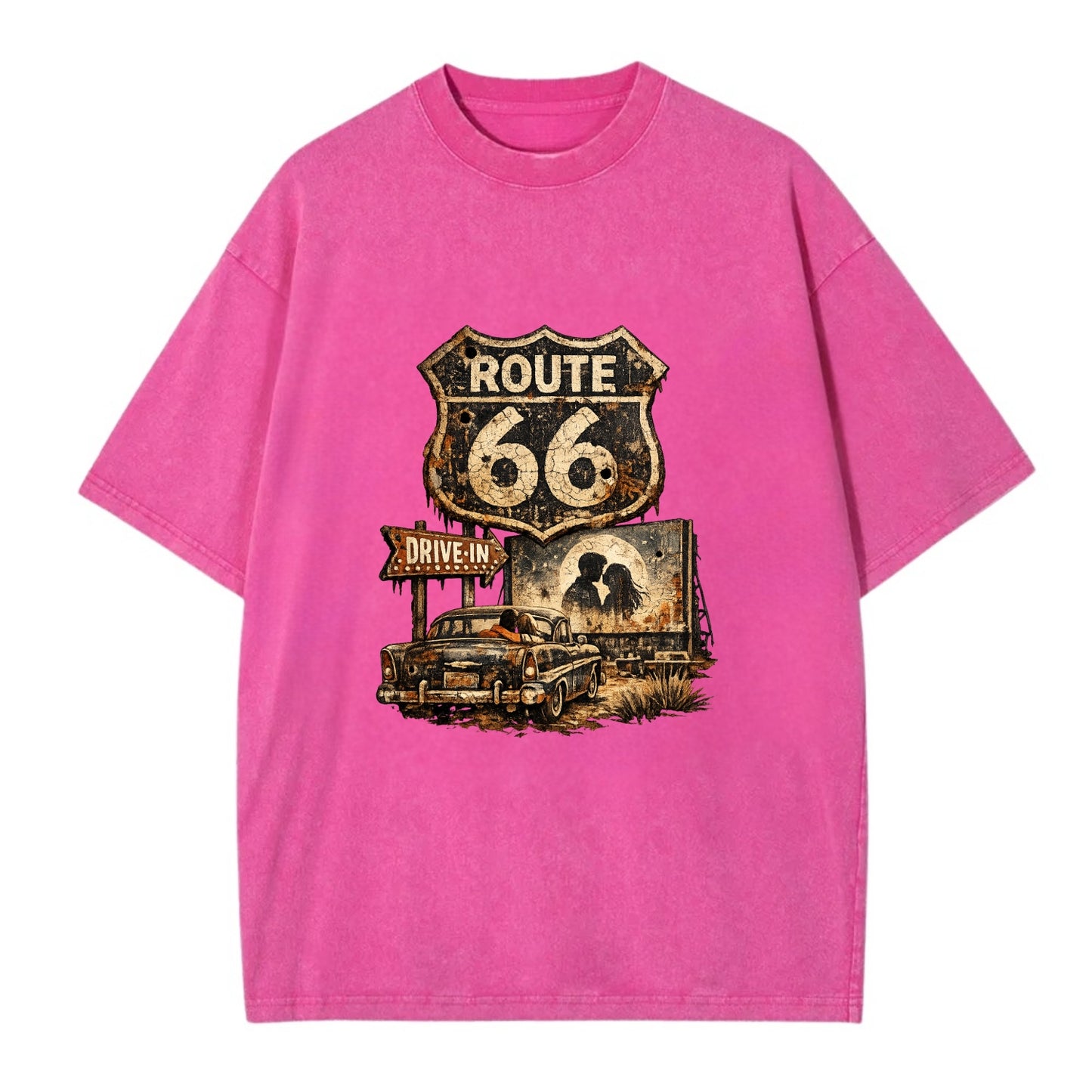 DRIVE-IN | Classic car at drive-in theater | Movie night romance | Americana - Vintage T-shirt - Dusty Rose(Rose)