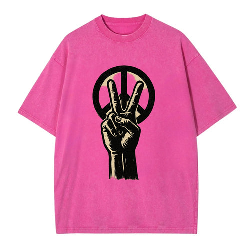 Peace sign hand gesture - anti-war movement ink brushstrokes - Vintage T-shirt