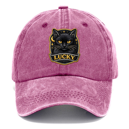BLACK CAT LUCKY - sleek black cat with gold eyes in black , mysterious feline - Classic Cap - Dusty Rose(Rose)