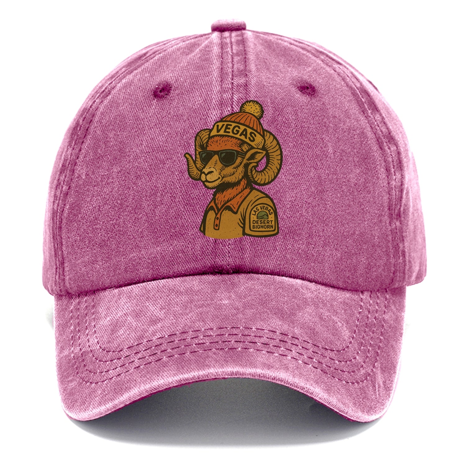 Las Vegas Desert Bighorn wearing Vegas beanie with pom pom and wayfarer sunglasses - Classic Cap - Dusty Rose(Rose)