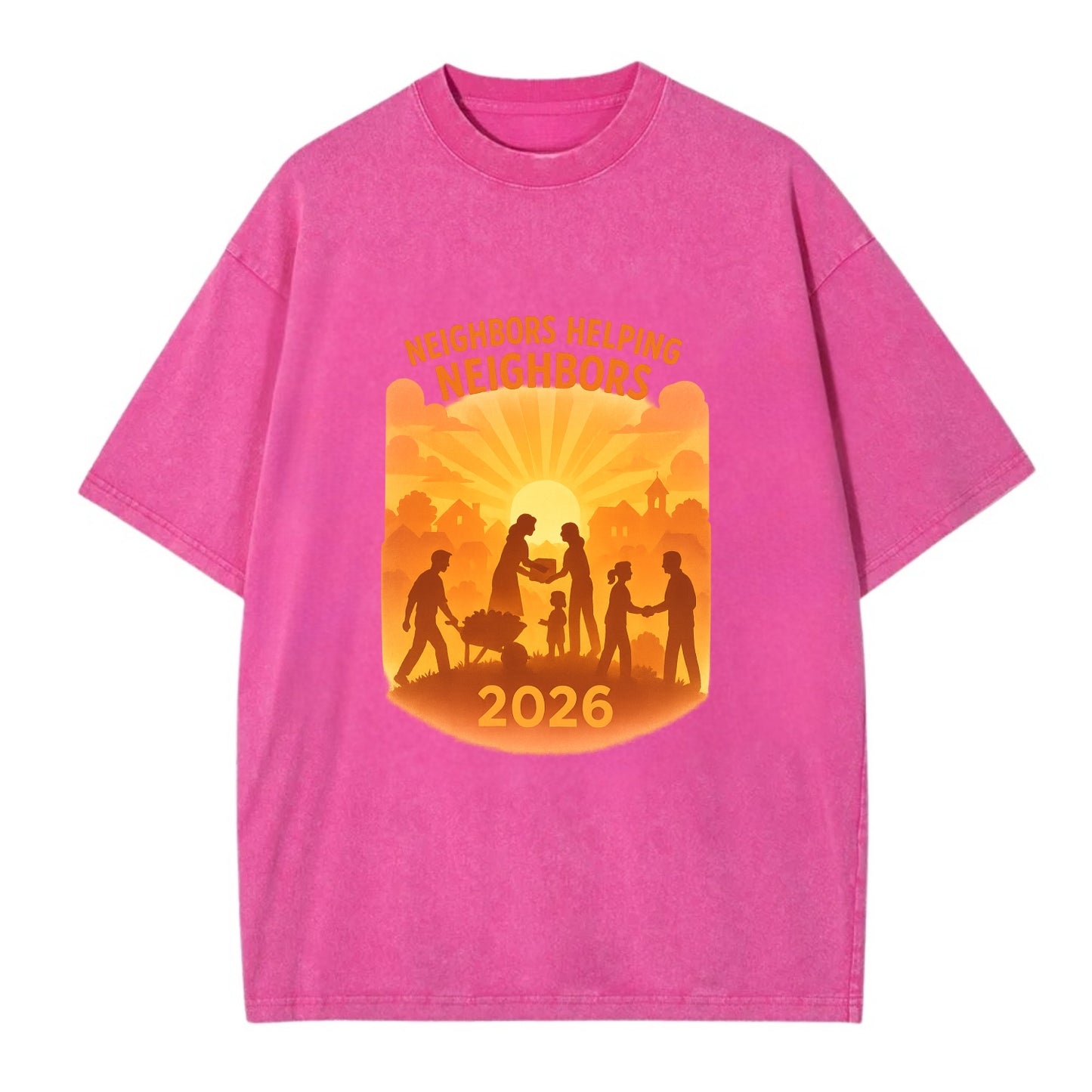 Local communities thriving with shared resources - "Neighbors Helping Neighbors" - Vintage T-shirt - Dusty Rose(Rose)
