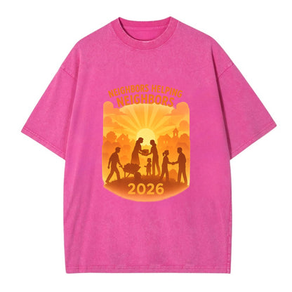 Local communities thriving with shared resources - "Neighbors Helping Neighbors" - Vintage T-shirt - Dusty Rose(Rose)