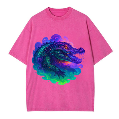 Primordial crocodile with scales pulsing plasma energy in green and purple, - Vintage T-shirt - Dusty Rose(Rose)