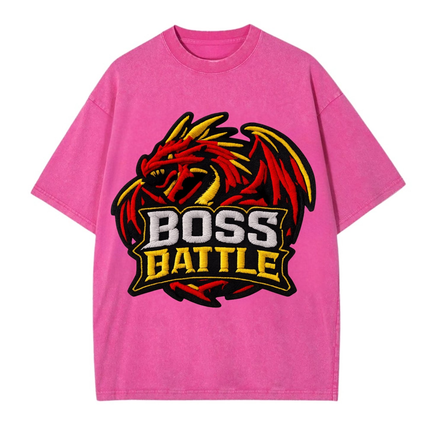 BOSS BATTLE - dragon silhouette in red and gold , raid - Vintage T-shirt - Dusty Rose(Rose)