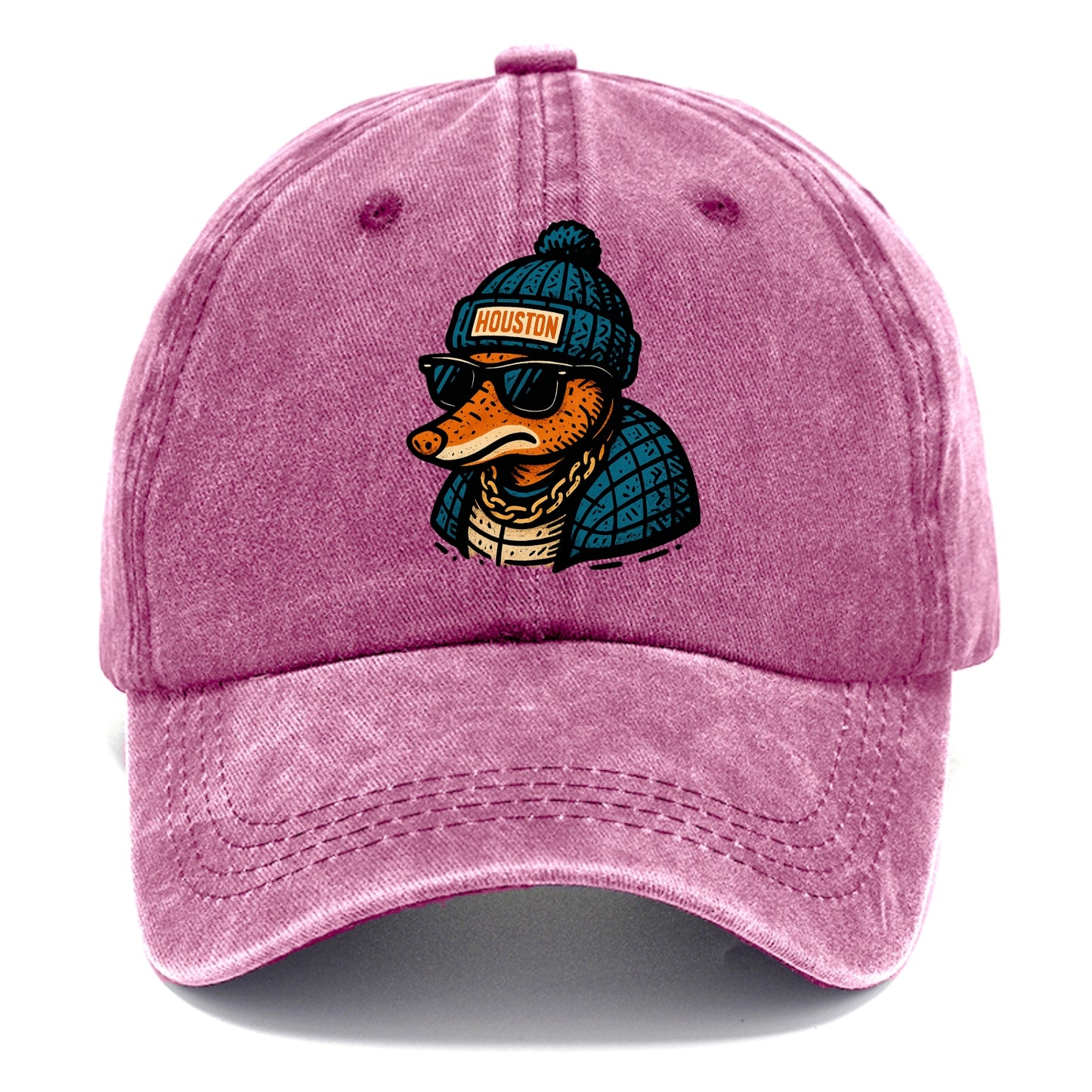 Houston Armadillo wearing Houston beanie with pom pom and wayfarer sunglasses - Classic Cap - Dusty Rose(Rose)