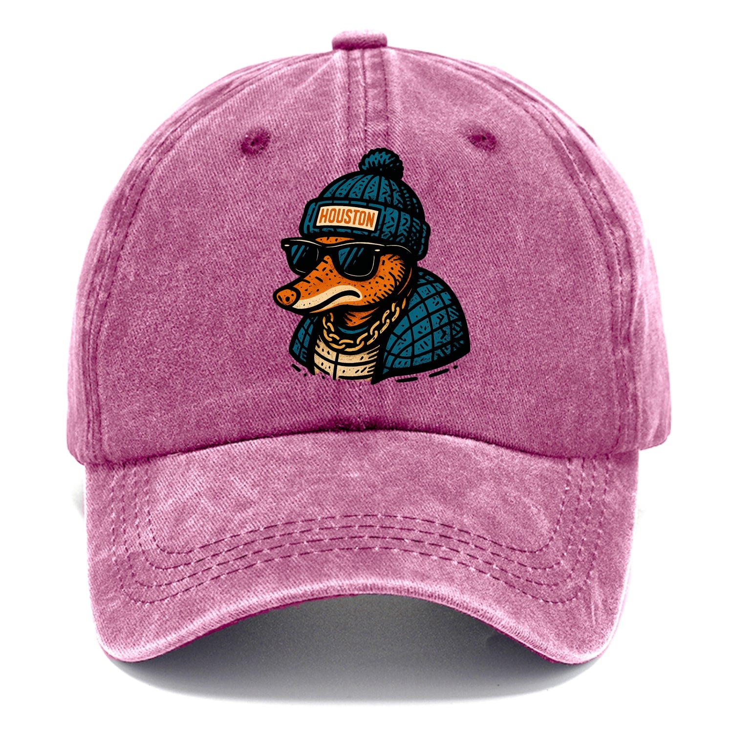 Houston Armadillo wearing Houston beanie with pom pom and wayfarer sunglasses - Classic Cap - Dusty Rose(Rose)