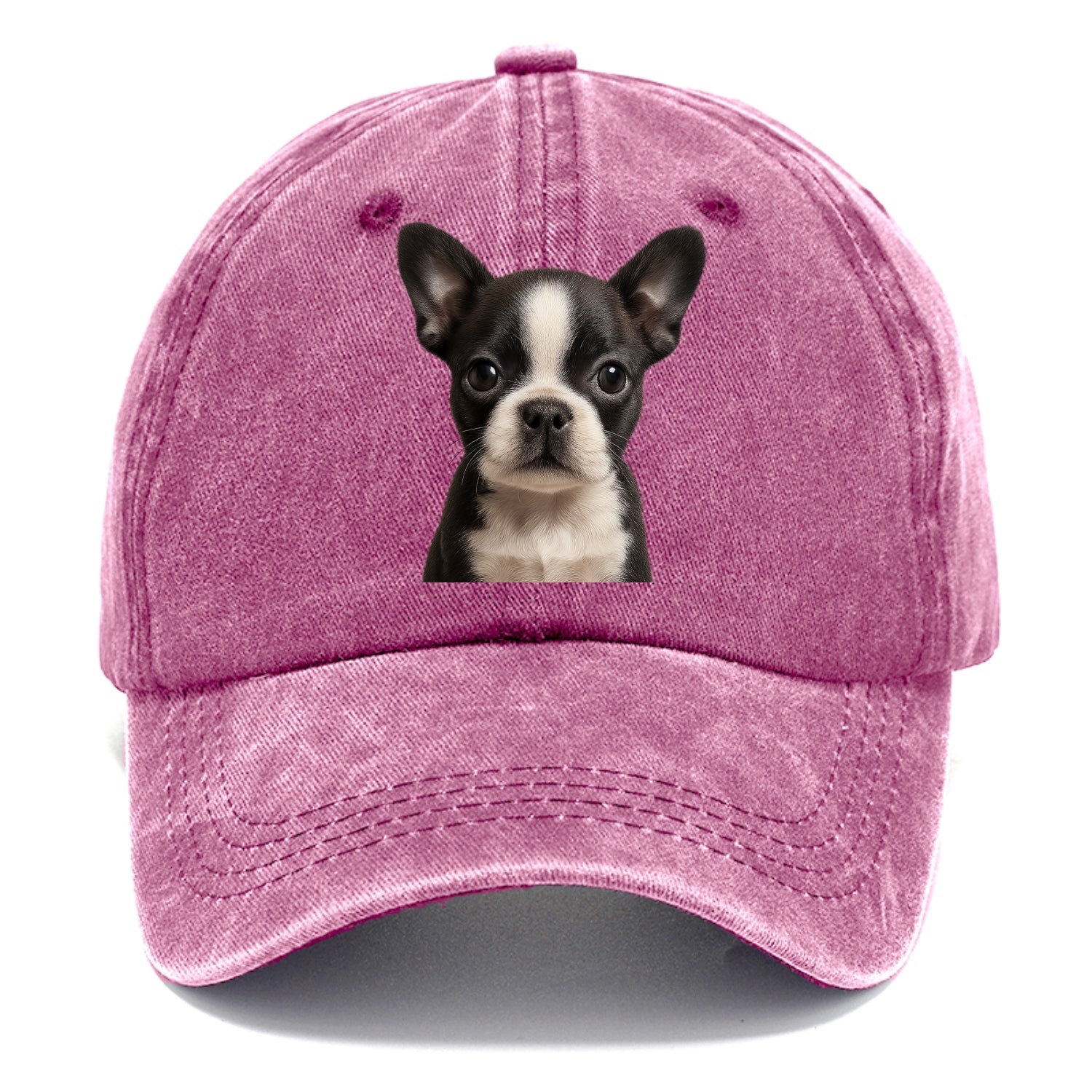 Baby Boston Terrier Puppy - tuxedo markings, big round eyes, bat ears, front-facing, - Classic Cap - Dusty Rose(Rose)