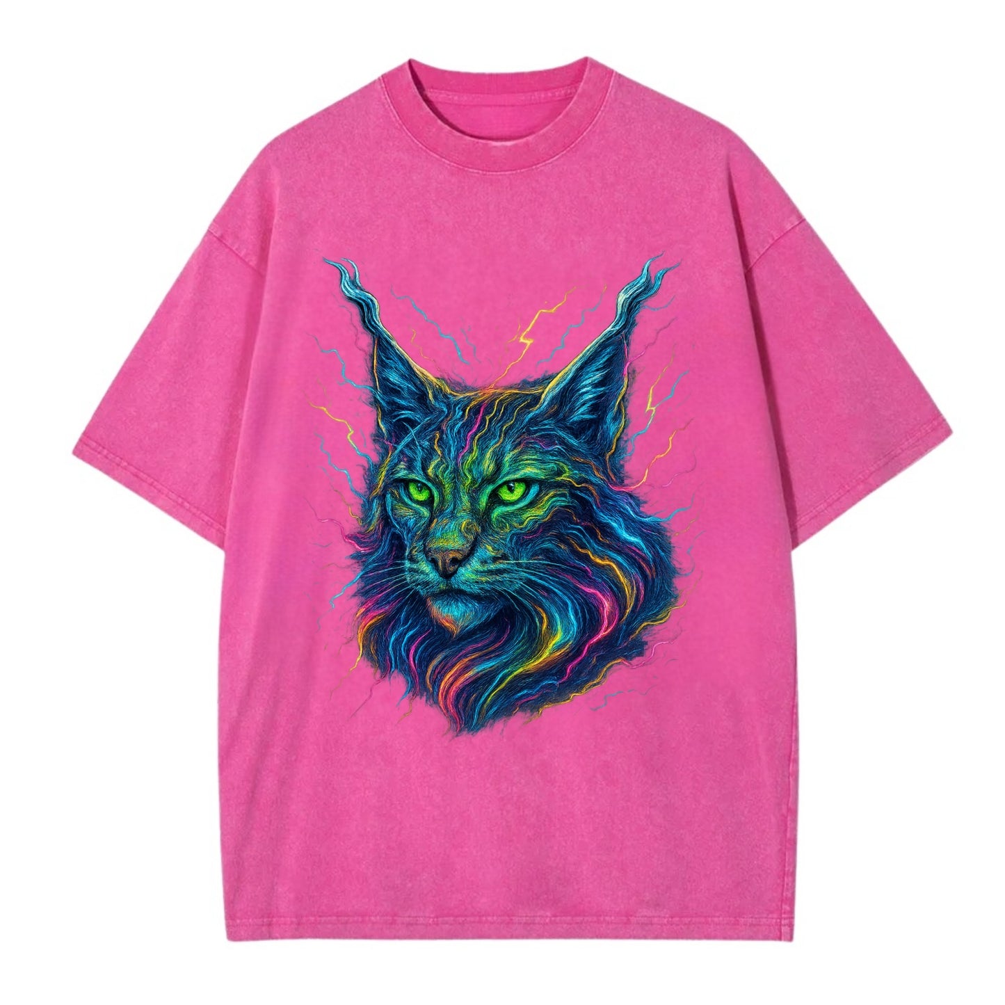 Wild lynx with ear tufts transforming into liquid mercury flows, silver and gold - Vintage T-shirt - Dusty Rose(Rose)