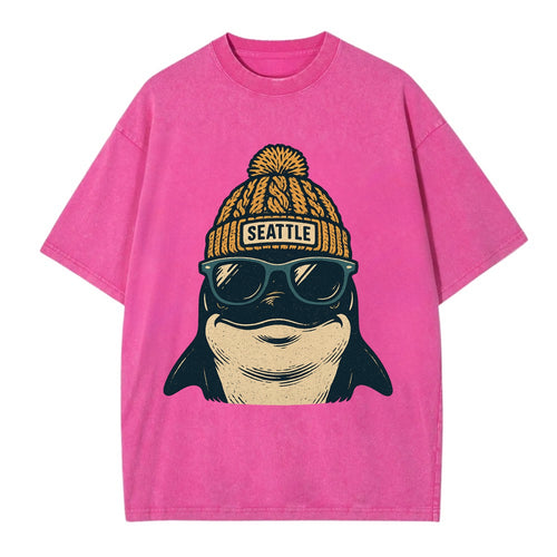 Seattle Orca wearing Seattle beanie with pom pom and wayfarer sunglasses - Vintage T-shirt