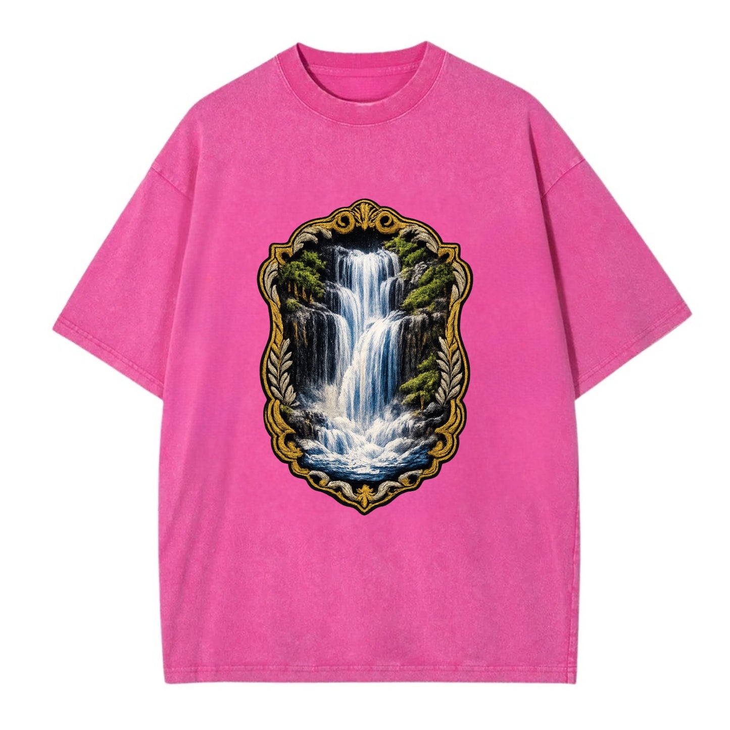 WATERFALL CASCADE - falling water with mist in blue and white , nature wonder - Vintage T-shirt - Dusty Rose(Rose)