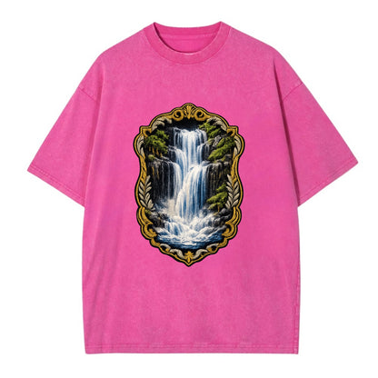 WATERFALL CASCADE - falling water with mist in blue and white , nature wonder - Vintage T-shirt - Dusty Rose(Rose)