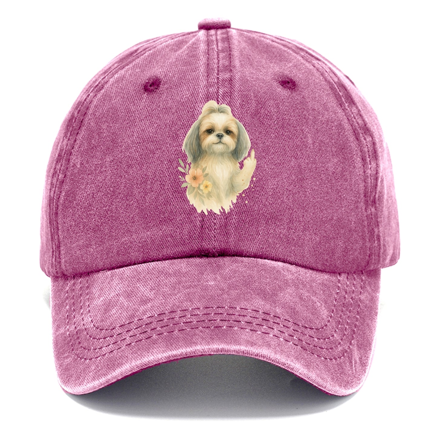 Shih Tzu with long flowing silky hair, tiny paw showing attitude - Classic Cap - Dusty Rose(Rose)