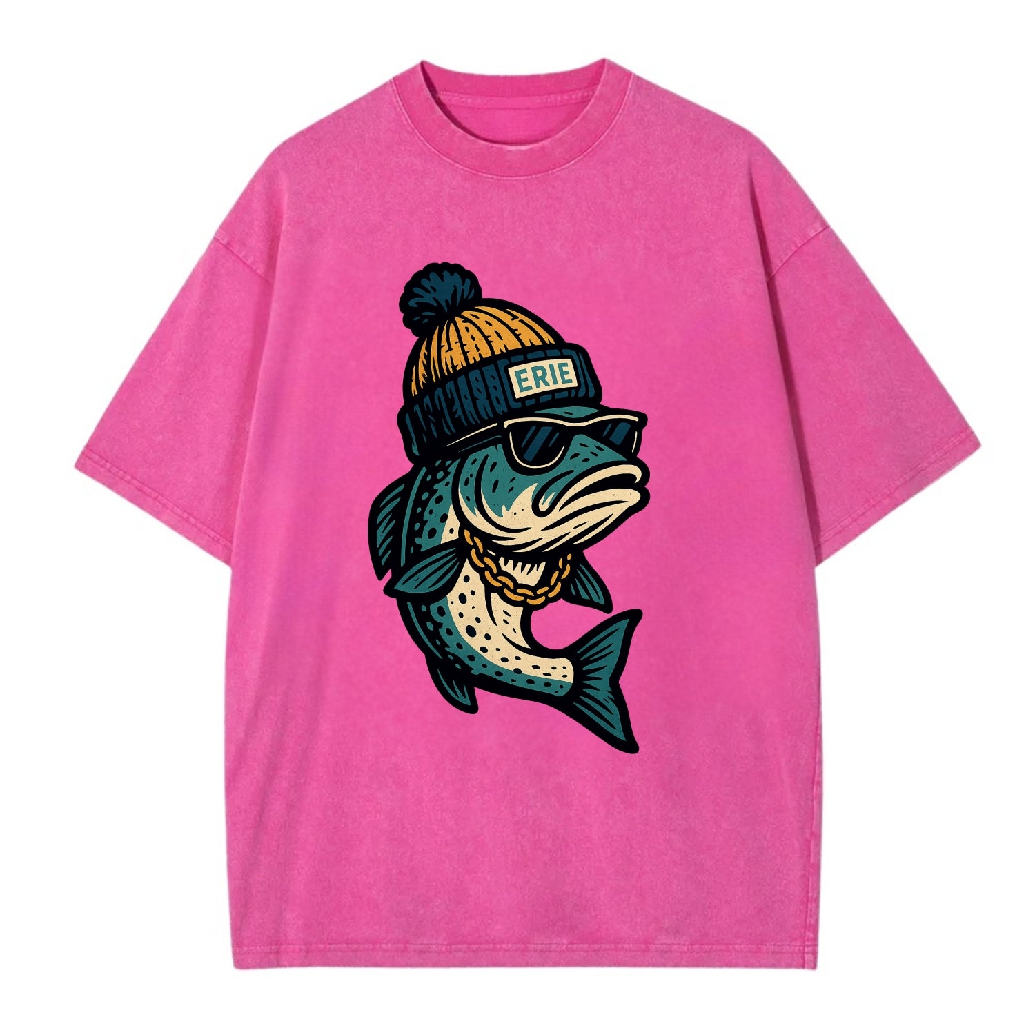 Erie Lake Trout wearing Erie beanie with - Vintage T-shirt - Dusty Rose(Rose)