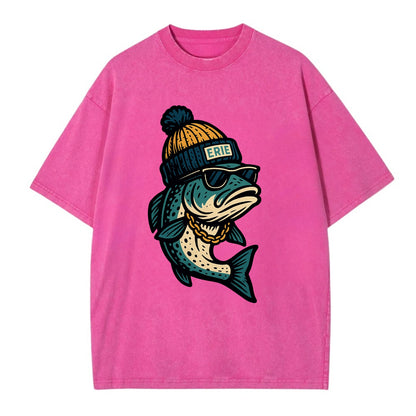 Erie Lake Trout wearing Erie beanie with - Vintage T-shirt - Dusty Rose(Rose)