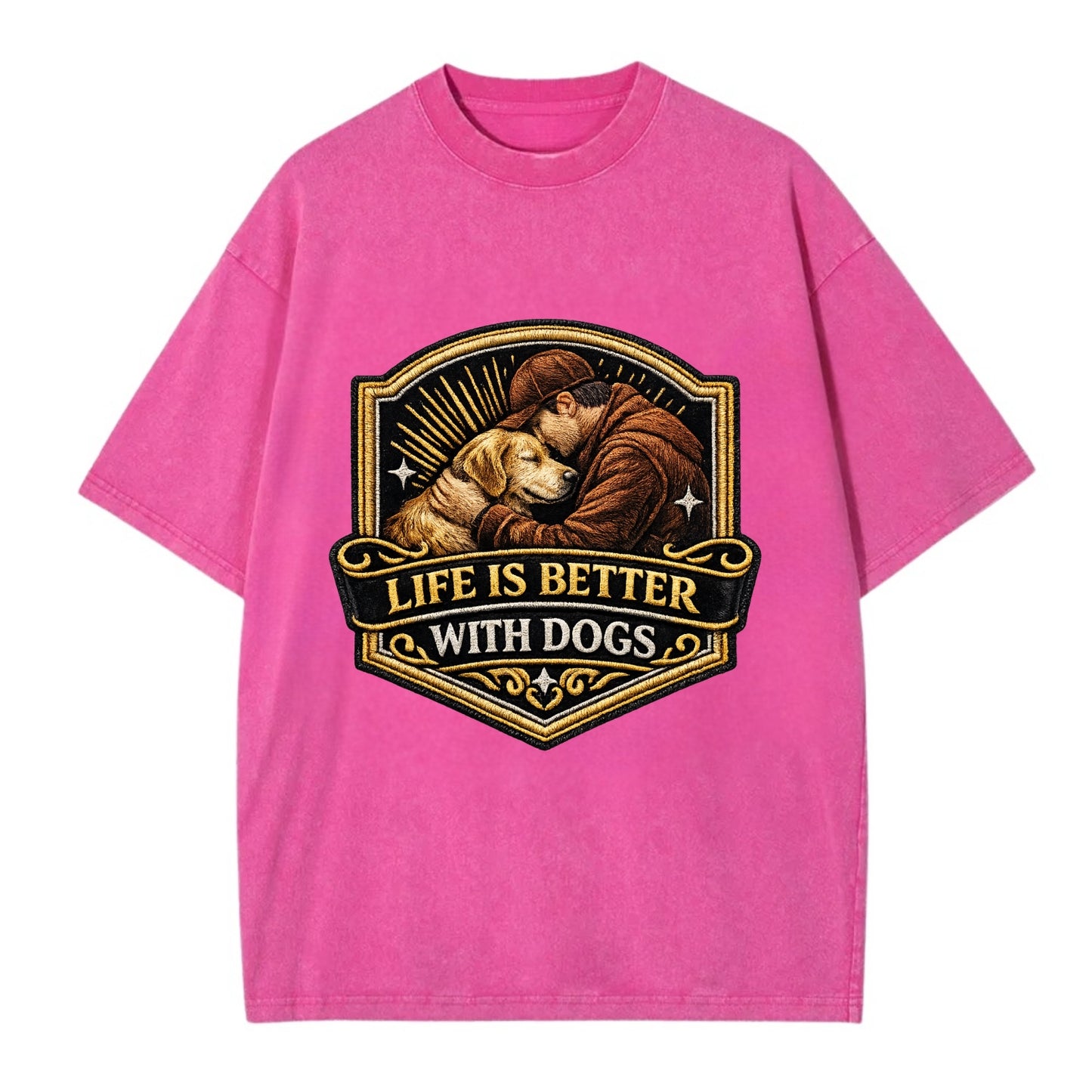 LIFE IS BETTER WITH DOGS - dog and human in brown , dog lover - Vintage T-shirt - Dusty Rose(Rose)