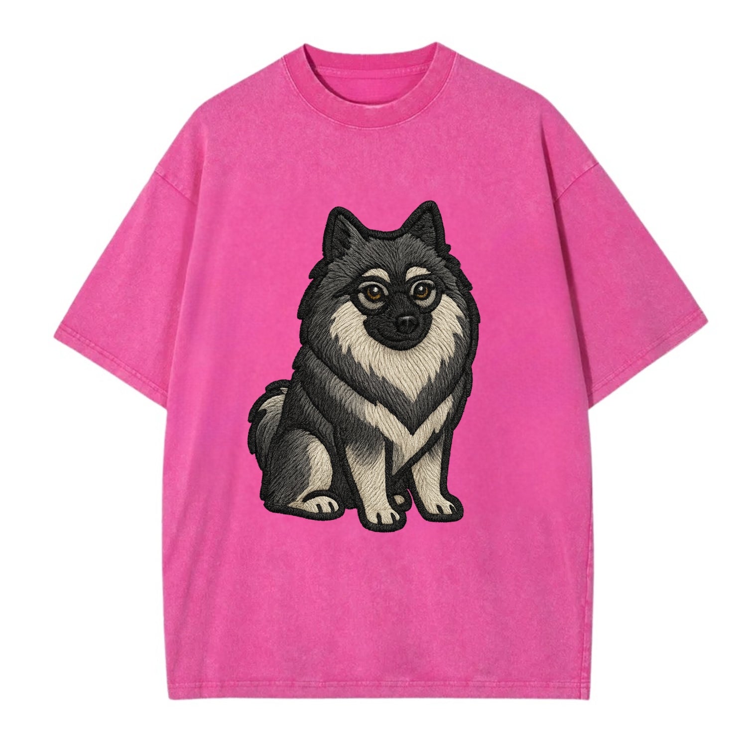 Keeshond - Gray and black spectacles embroidered design - Vintage T-shirt - Dusty Rose(Rose)